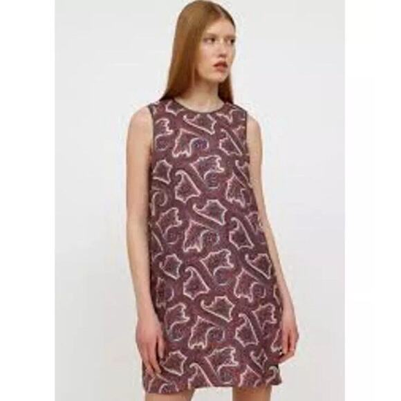 Theory Brindina Veranda Dress Size 6 Purple Paisley Print 100% Silk Shift Mini - Picture 1 of 16